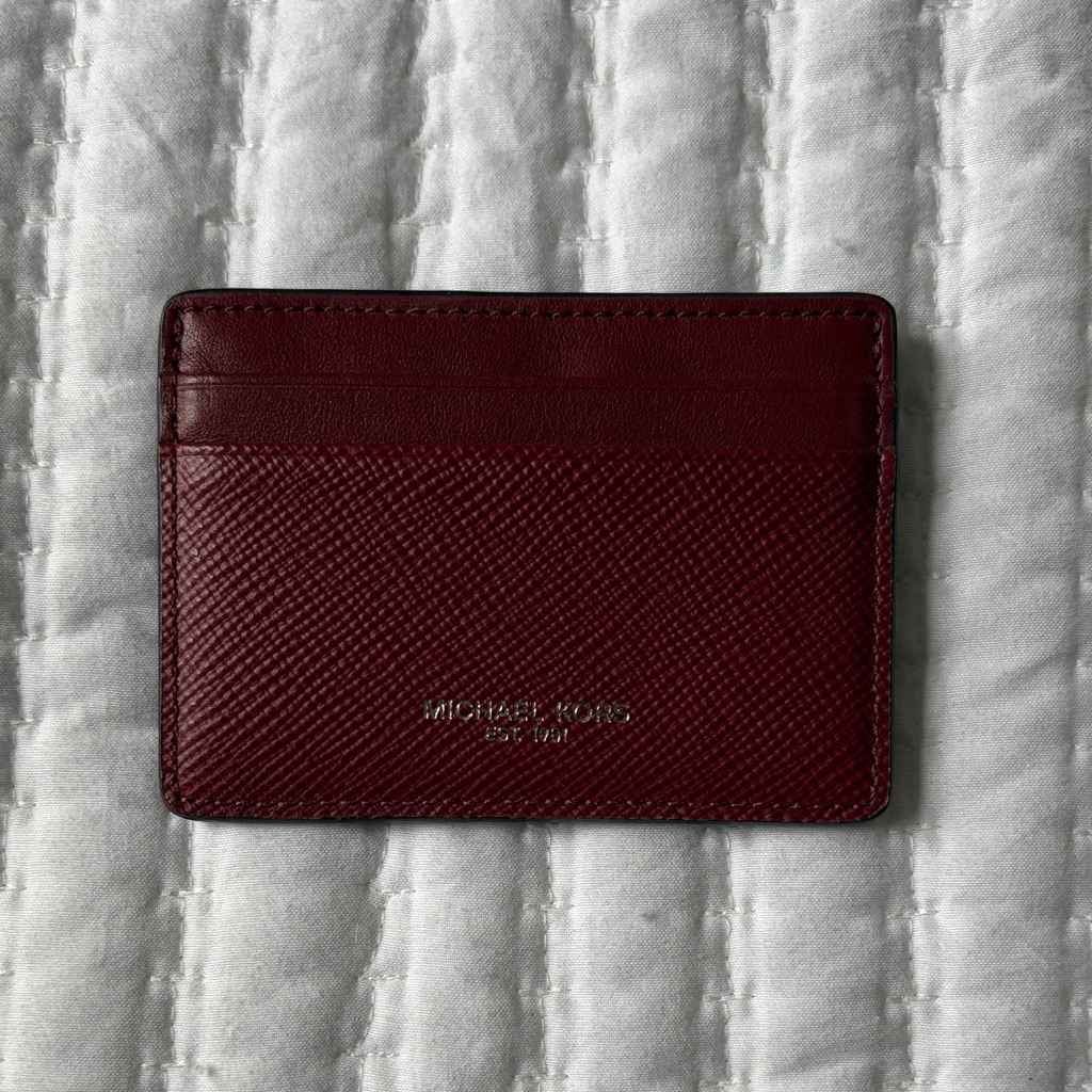 Michael Kors Burgundy Card Holder In Saffiano Leather